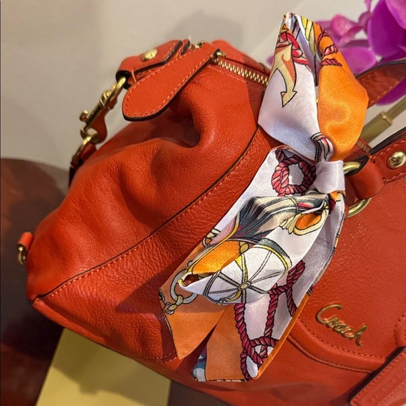 Coach Vibrant Orange Satchel Leather designer tote purse handbag hang tag - Picture 5 of 10
